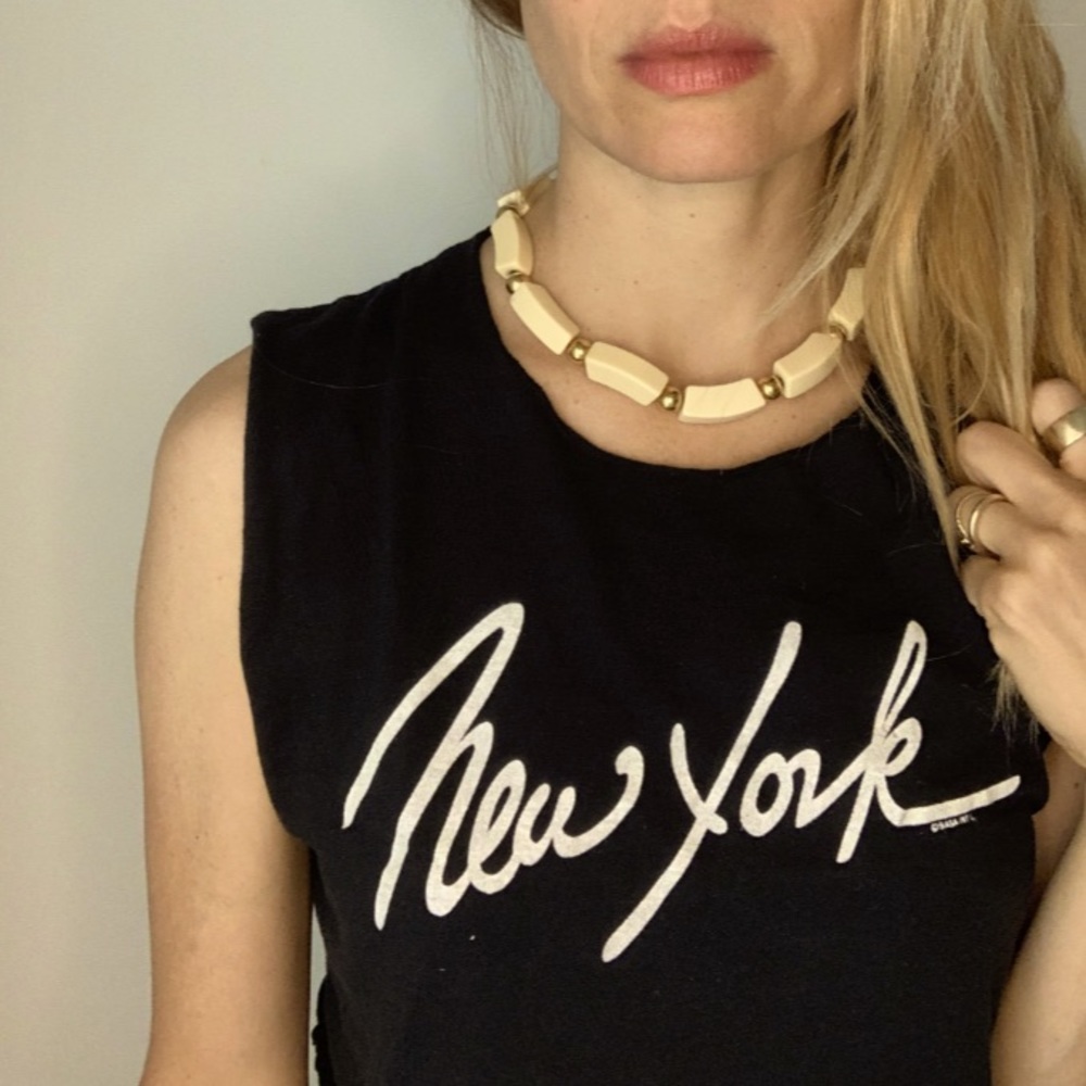 Vintage 70s 80s Ivory Gold Choker Napier Statement Necklace
